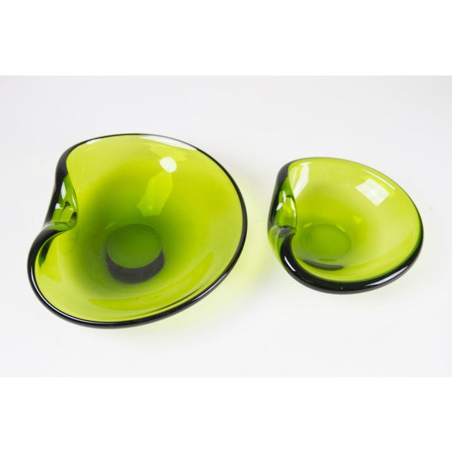 Vintage Danish Pair of Maygreen Glass Bowls by Per Lütken. 1950s, Set of 2. Stunning pair of organically shaped Danish...