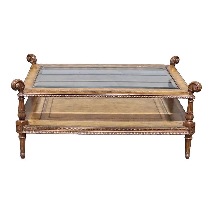 Maitland Smith Glass Top Mahogany & Leather Occasional Cocktail