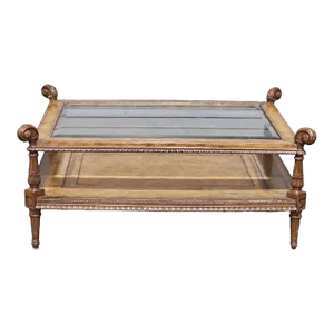 Maitland Smith Glass Top Mahogany & Leather Occasional Cocktail Coffee Table