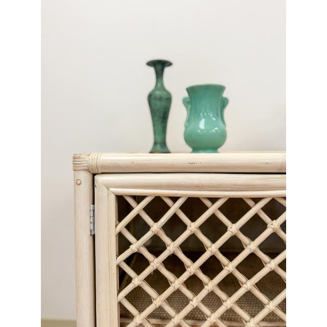 Vintage Cream Rattan Lattice Cabinet Coastal Tropical Hollywood Regency For Sale - Image 17 of 17