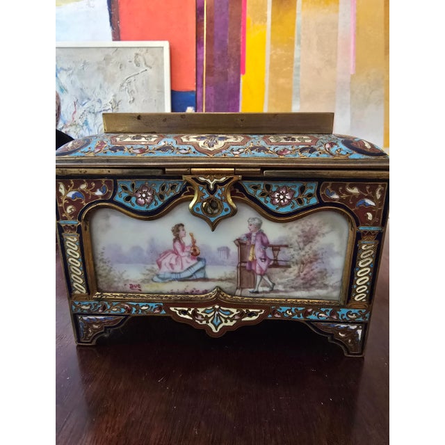 Art Nouveau Mid 19th Century Antique Museum Quality Bronze Champleve Jewel Box For Sale - Image 3 of 13