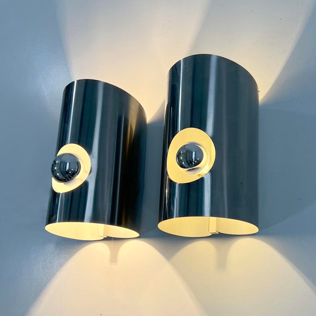 Cylindrical Chromed Wall Lamps, 1970s, Set of 2 For Sale - Image 4 of 11