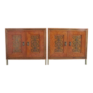 Mastercraft Burlwood and Brass Nightstands - a Pair For Sale