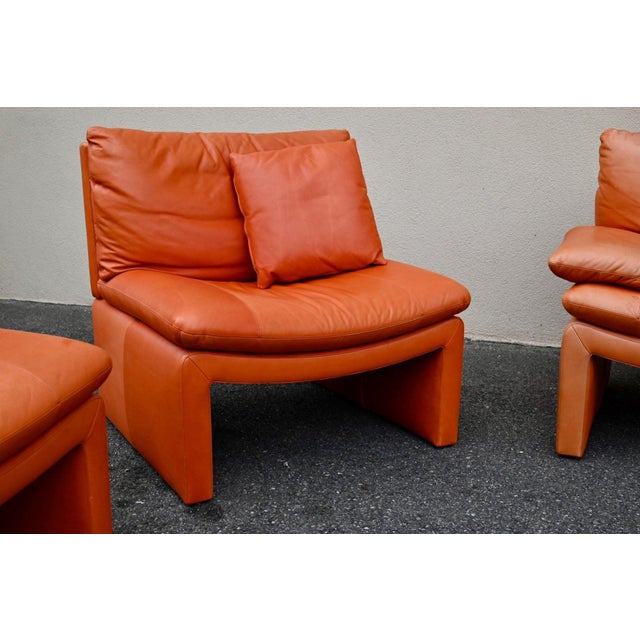 Series 5 Lounge Chairs in Cognac Orange Leather, 1970s, Set of 5 For Sale - Image 12 of 18