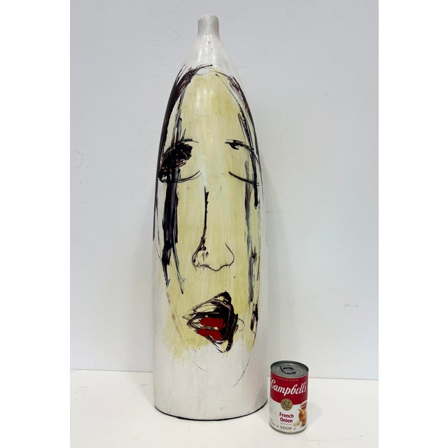 Huge Mexican Artist Yuri Zatarain Face Vase Painted on Both Sides, Oleo Series Offered for sale is a 20th-century hand-...