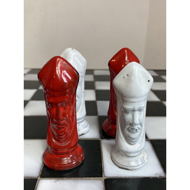 1960s Chess Coffee Table with Wrought Iron and Ceramic Board, Ceramic Game Pieces, 1960s For Sale - Image 5 of 18