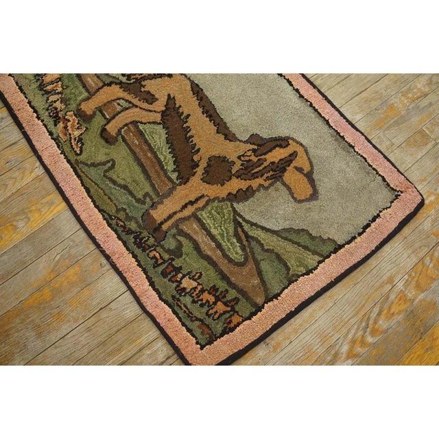 1940s Gray Pictorial Dog Vintage American Hooked Rug 2' 3'' X 3' 3'' Handknotted Wool Carpet For Sale - Image 4 of 9