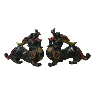 Chinese Metal Color Painted Forturn Fengshui Pixiu Figures - a Pair