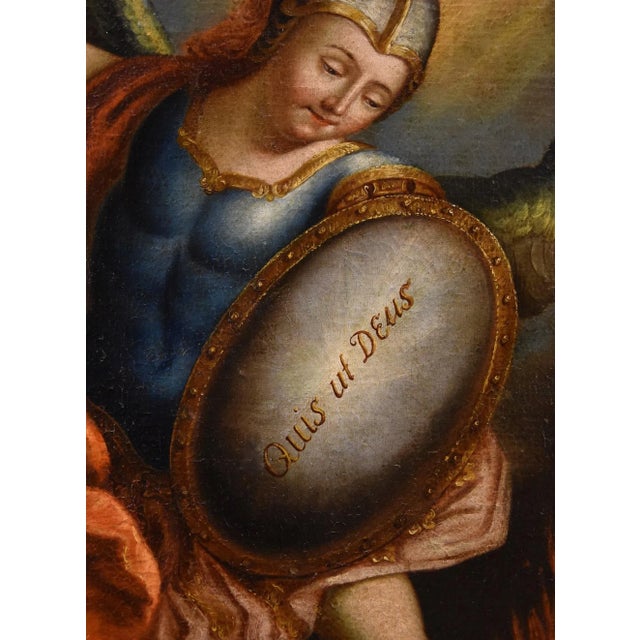 Juan Pedro López, Saint Michael the Archangel, 1760, Oil on Canvas, Framed For Sale - Image 9 of 17