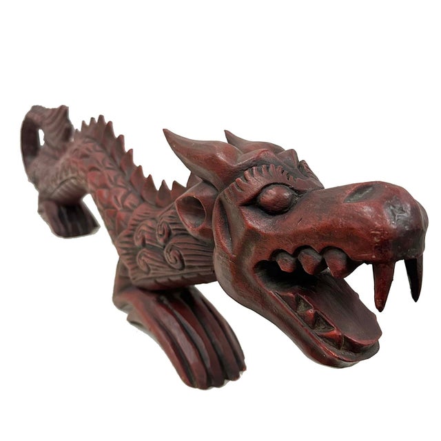 Wood Vintage Chinese Hand Carved Wooden Dragon Sculpture For Sale - Image 7 of 10