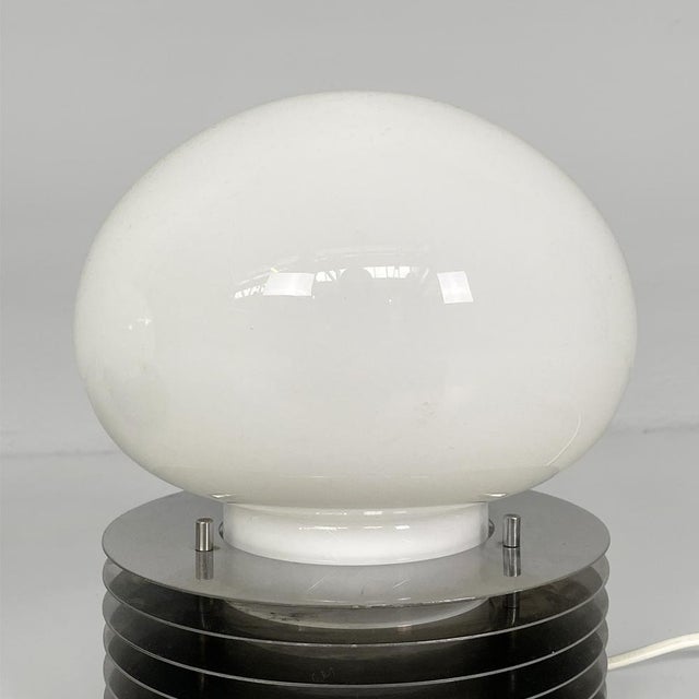 Metal Italian Modern Table Lamps in Steel and Opaline Glass from Tronconi, 1970s, Set of 2 For Sale - Image 7 of 10