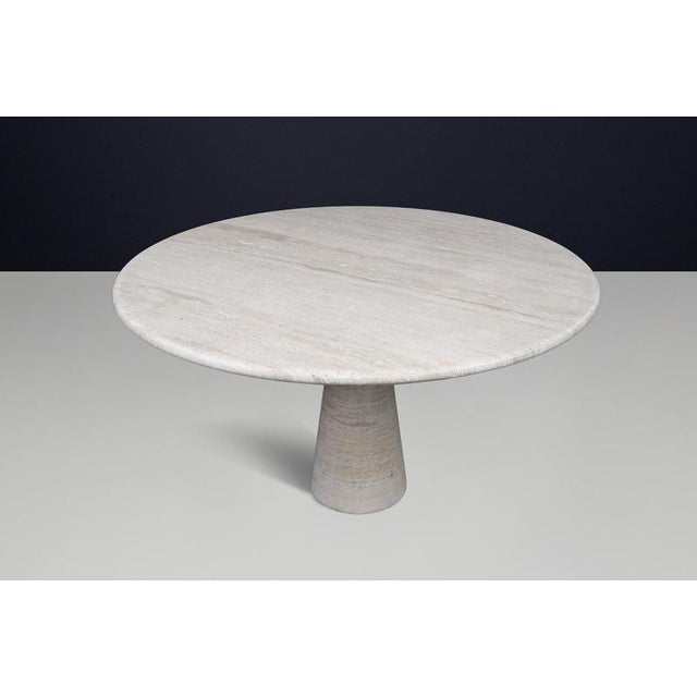 White Vintage Italian Travertine Round Dining Table with Cone Base, 1970s For Sale - Image 8 of 9