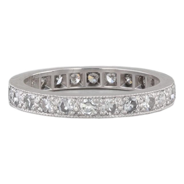 Vintage 0.70ctw Diamond Eternity Band 900 Platinum Wedding Ring Annivesary, Size 6.75 For Sale