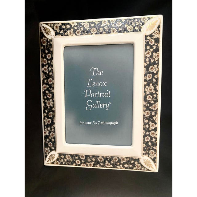 Late 20th Century Vintage Lenox “Dynasty” 5 X 7 Portrait Gallery Fine Porcelain Picture Frame Traditional Floral & Gold Leaf Design. For Sale - Image 5 of 15