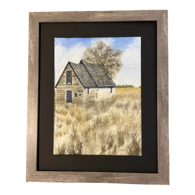 "The Tree Protects the Homestead and Empty Land" Original Traditional Watercolor Painting by Judy M. Strickland For Sale