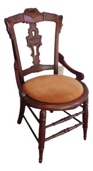Beautiful Mahogany Antique Victorian Dark Wood Chair With Ochre Velvet Cushion
