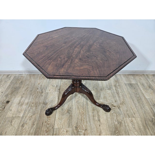 Antique Chippendale coffee table from the mid-19th century, with an extremely figurative, octagonal top with decorative...