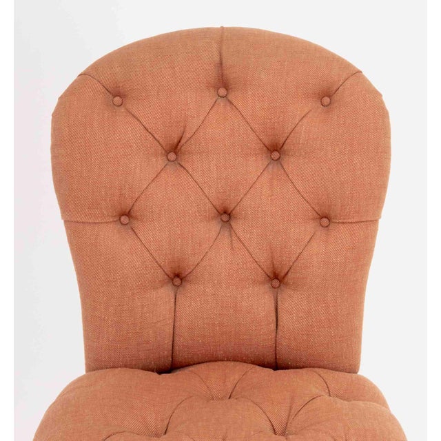 Victorian Edward Ferrell Victorian Style Button-Tufted Red Fabric Upholstered Slipper Chair For Sale - Image 3 of 8
