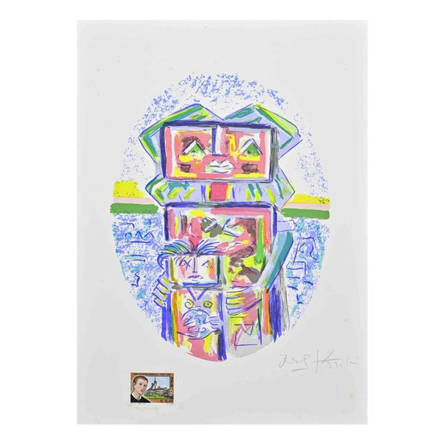 Ibrahim Kodra, Robot, Lithograph, 1990s For Sale