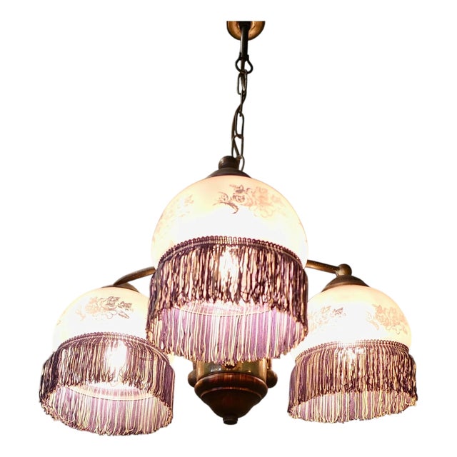 French Triple Fringed Glass Pendant Light, 1930 For Sale