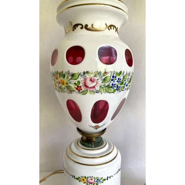 Here is an absolutely stunning pair of bohemian glass lamps made in Czechoslovakia in the late 1800's- early 1900's. The...