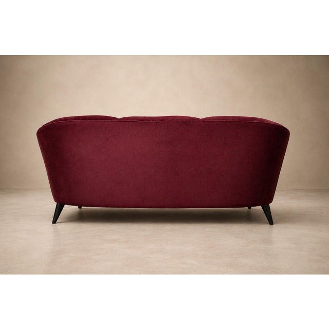 Wine “Concha” Sofa in Plum Mohair Velvet, Joaquim Tenreiro, Brazil, 1960s For Sale - Image 8 of 14
