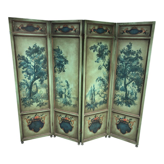 French 4Panel HandPainted Wood Dressing Screen Room Divider Chairish