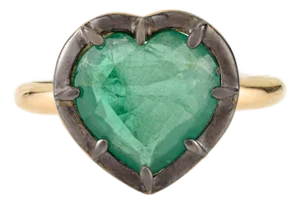 Georgian Era Inspired Button Back Set 2.37 Ct Emerald Heart Ring Size 7 in 18k Gold
