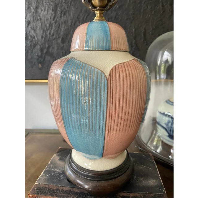 Vintage Blue and Pink Wildwood Ginger Jar Lamp For Sale - Image 4 of 7