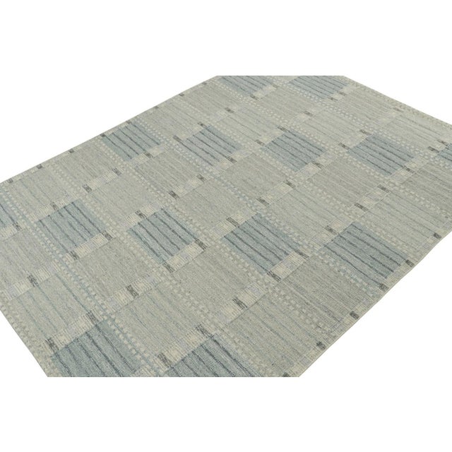 Textile Rug & Kilim’s Custom Scandinavian Rug With Blue Geometric Patterns For Sale - Image 7 of 8