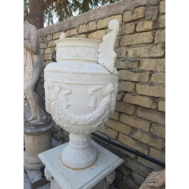 White Greek Style Cast Iron Garden Urns, 1950, Set of 2 For Sale - Image 8 of 10