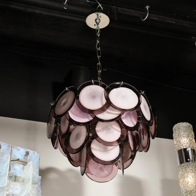 Amethyst Modernist Four Tier Amethyst Handblown Murano Disc Chandelier For Sale - Image 8 of 12