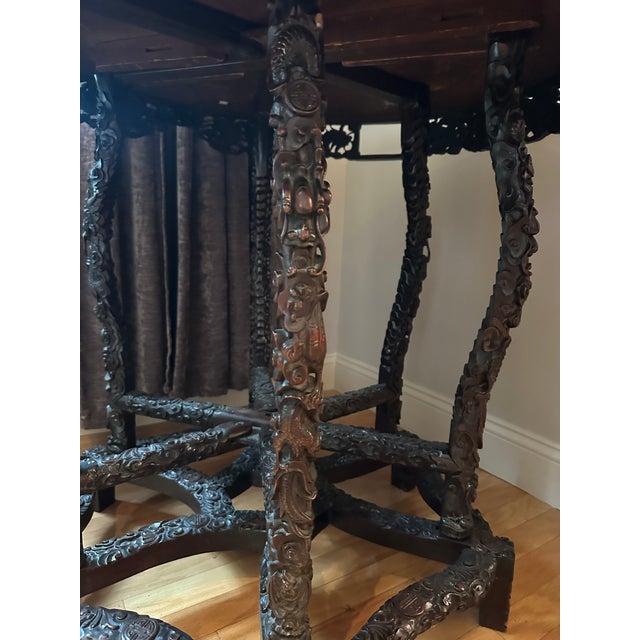 Early 20th Century Chinese Chippendale Style Carved Rosewood Round Center Hall Table With Dragon Motifs For Sale - Image 9 of 15