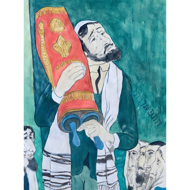 Modern Harry Sternberg, Modernist Rabbi In Synagogue Judaica Watercolor Harry Sternberg For Sale - Image 3 of 9