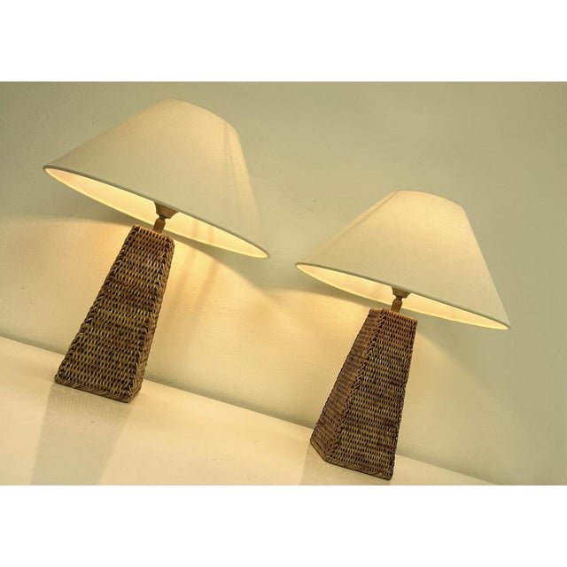 Vintage Woven Rattan Table Lamps, 1970s, Set of 2 For Sale - Image 6 of 16