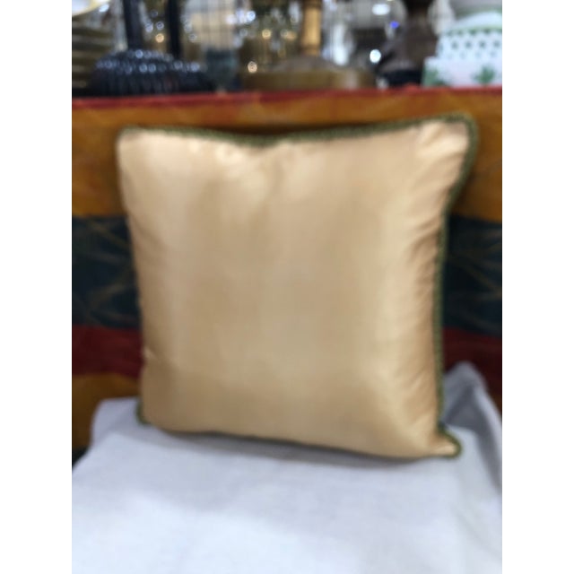 Textile Antique Red and Green Tapestry Decorative Square Pillow For Sale - Image 7 of 8