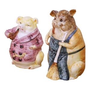 19th Century French Figural Barbotine Faience Pig Tobacco Jars, Set of 2