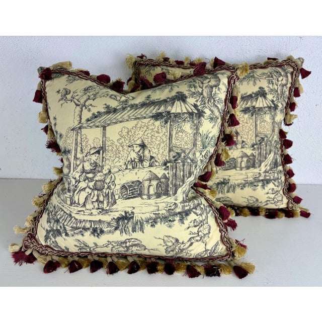 Schumacher Chinoiserie Cotton Toile Pillows / a Pair. For Sale In Philadelphia - Image 6 of 11