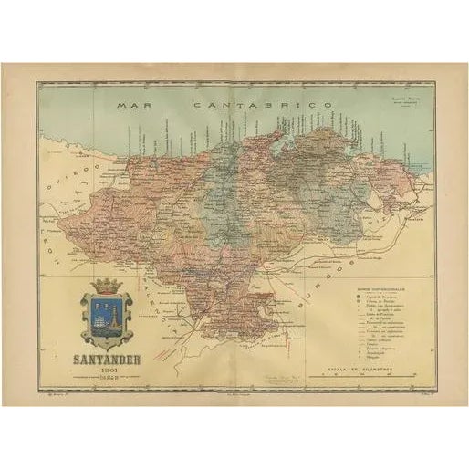 Paper Maritime and Terrestrial Survey of Spanish Santander in 1901 For Sale - Image 7 of 7