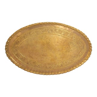 Large Massive Mid-Century Brass Moroccan Oval Brass Tray For Sale