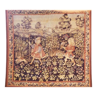 19th Century Tapestry With Falcon and Dogs For Sale