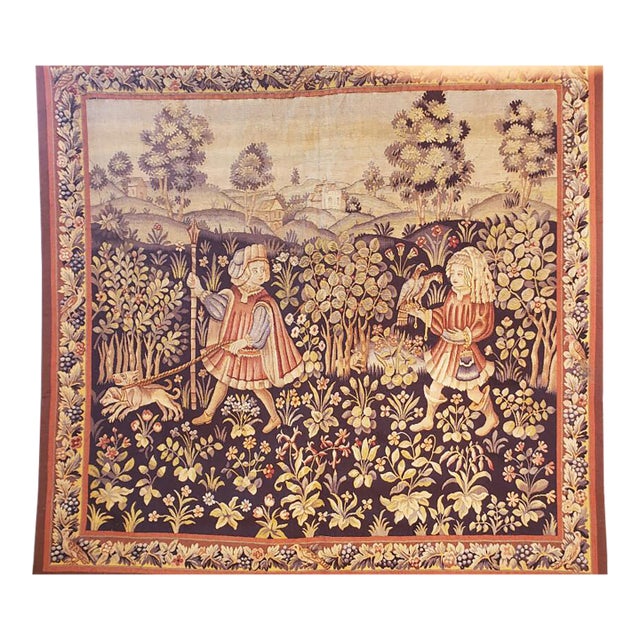 19th Century Tapestry With Falcon and Dogs For Sale