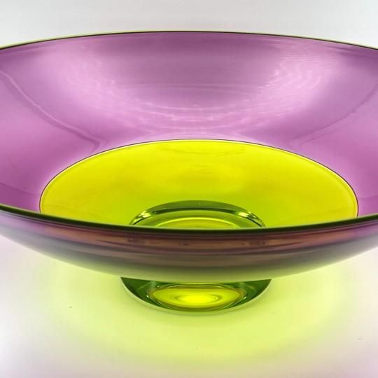Nicholas Kekic Signed 15-Inch Two-Color Incalmo Bowl (Hyacinth and Lime With Clear Base) Large Centerpiece Bowl For Sale - Image 9 of 16