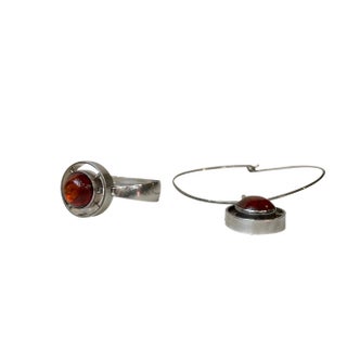 Scandinavian Modern Silver and Amber Necklace and Armring by Niels Erik, 1960s, Set of 2 For Sale