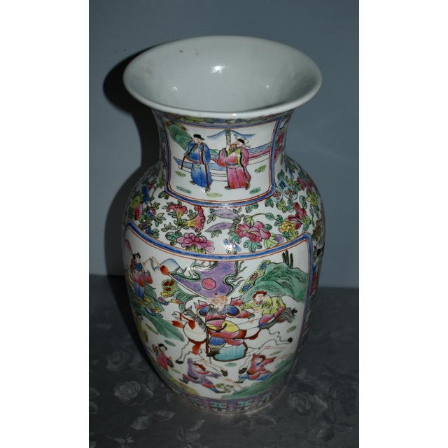 Vintage Chinese Painted Ceramic Vase W/Floral & Figural Details For Sale - Image 10 of 12