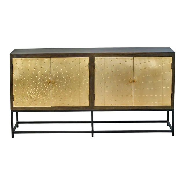 Handmade Gold Layered Medusa Solid Wood Sideboard on Iron Frame For Sale