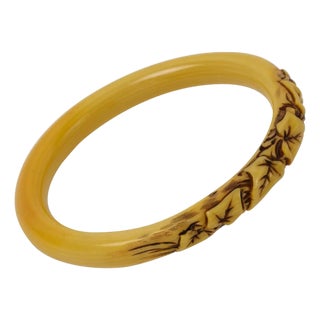 Art Deco Celluloid Bracelet Bangle with Carved Ivy Leaves For Sale