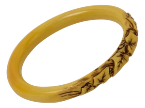 Art Deco Celluloid Bracelet Bangle with Carved Ivy Leaves