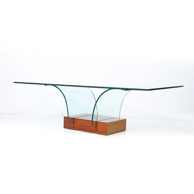 Mid-Century Modernage Curved Glass Cocktail Table W/ Rectilinear Walnut Base For Sale - Image 13 of 14