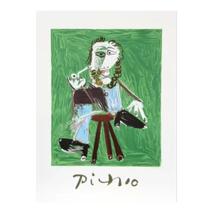 1980s "Homme a la Pipe Assise sur un Tabouret" Lithograph After Pablo Picasso